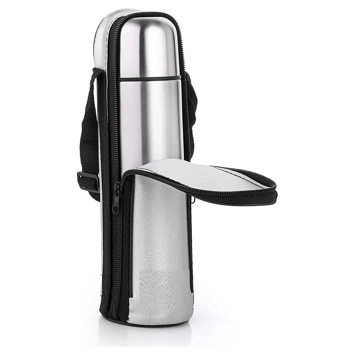 Silver Stainless Steel Flask water Bottle with bag - Bottle and beyond