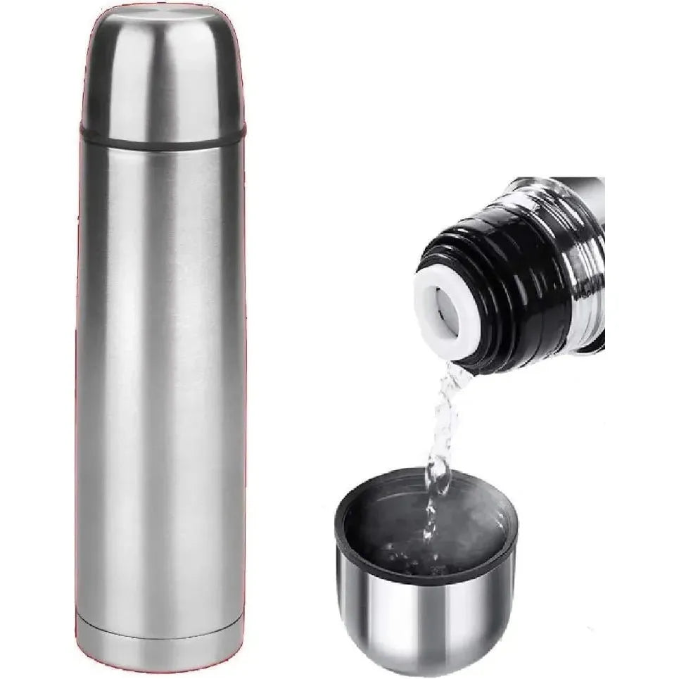 Silver Stainless Steel Flask water Bottle with bag - Bottle and beyond