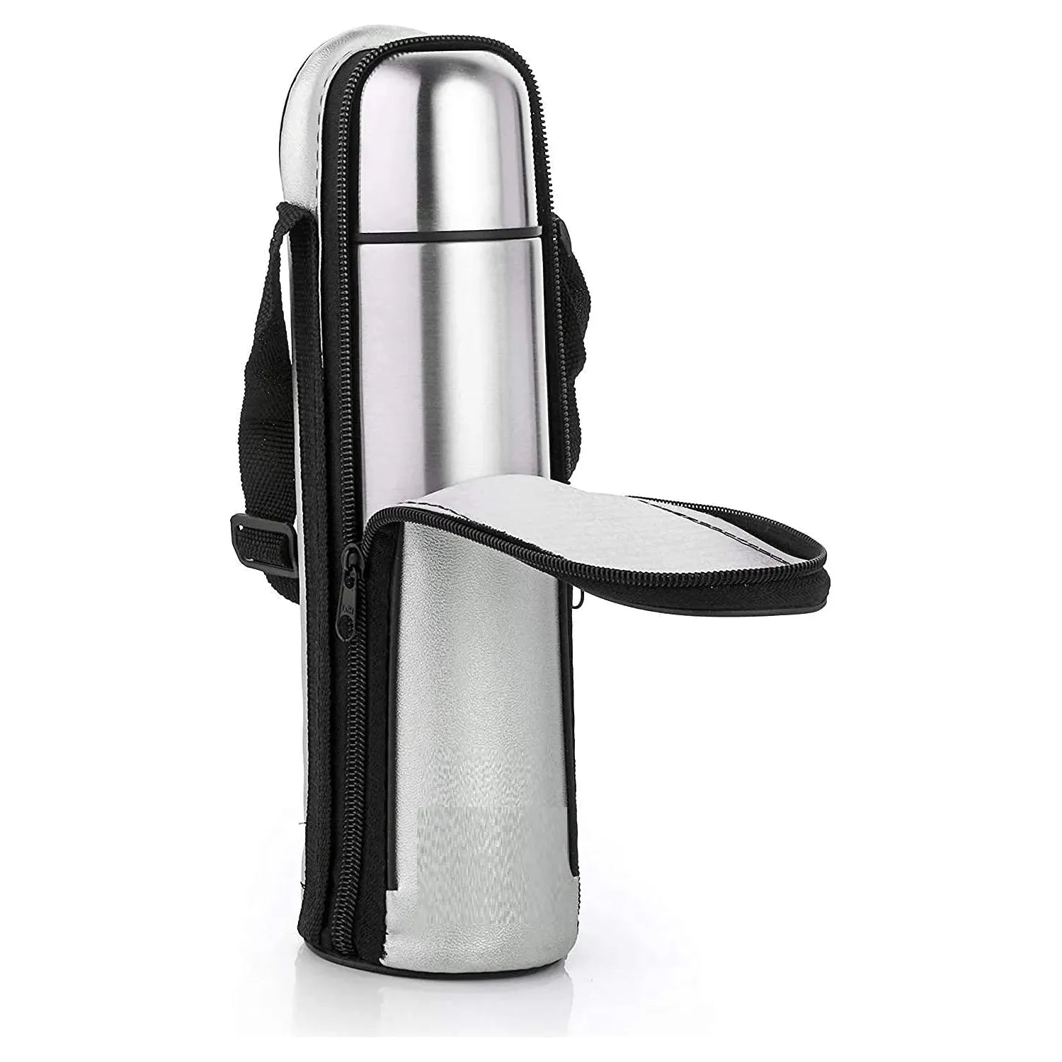 Silver Stainless Steel Flask water Bottle with bag - Bottle and beyond