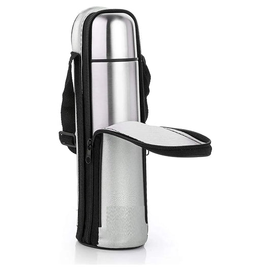 Silver Stainless Steel Flask water Bottle with bag - Bottle and beyond
